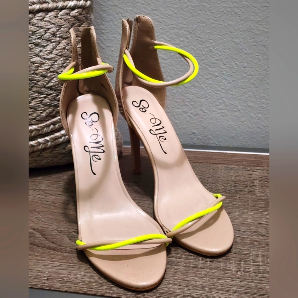So Me| Never Worn| Simple Neon Yellow and Tan Heels with Stiletto Design